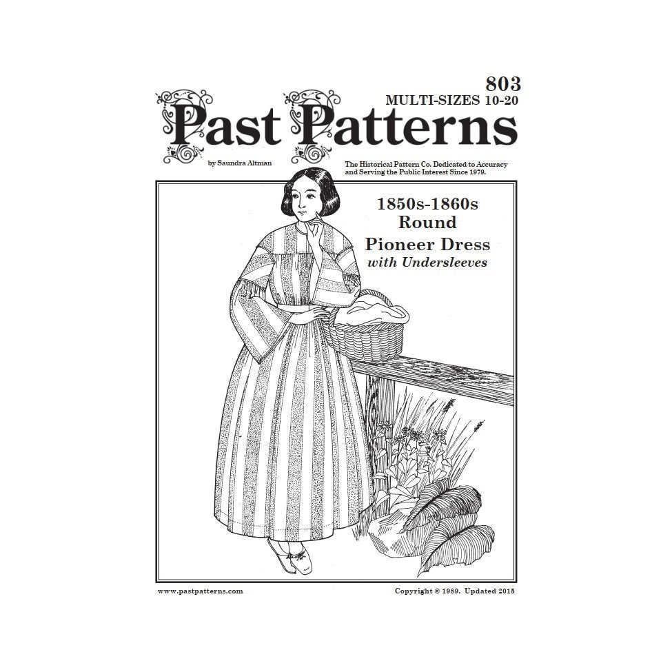 Past Patterns 0803 Download - 1850s Round Pioneer Dress PDF Sewing ...