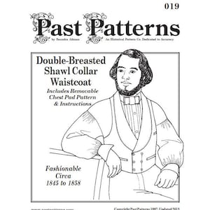 Past Patterns 0019 Download - Chest 46-54 Mid-19th Century Waistcoat Sewing Pattern | Civil War & Victorian Vest | Historical Menswear PDF
