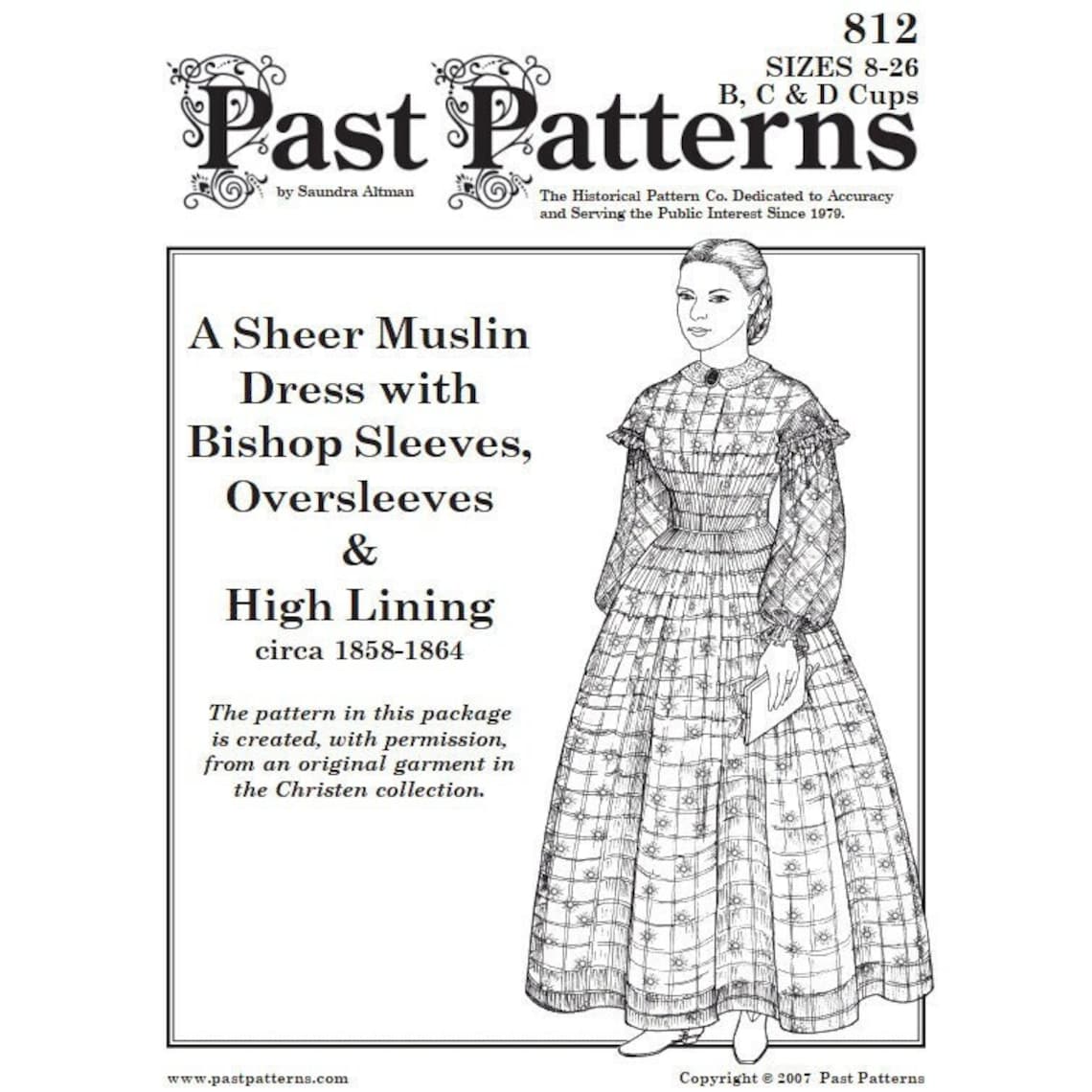 Past Patterns 0812 Download - Late 1850s Sheer Muslin Dress Sewing ...