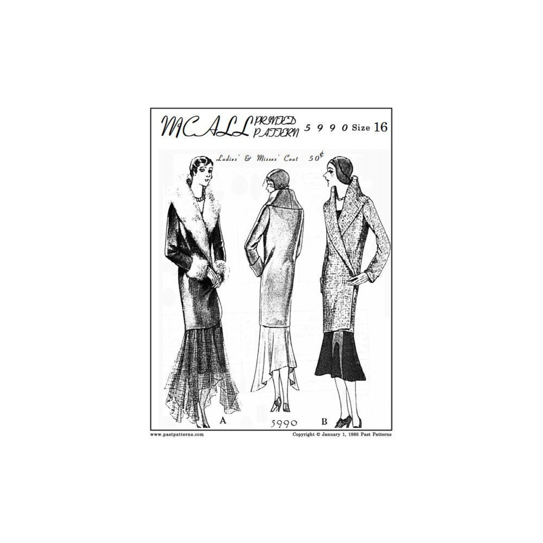 Past Patterns 5990 Download - Late 1920s V-neck Coat Sewing Pattern ...