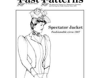 Past Patterns 0113 Download - Size 18 1900s Spectator Jacket Sewing Pattern | Edwardian Tailored Jacket | Bust Size 39 1/4" | A0 A4 8.5x11