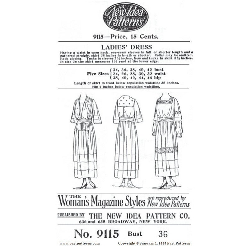 Past Patterns 9115 Late 1910s Ladies Dress Sewing Pattern Etsy