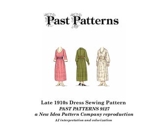 1910s Ladies Dress Sewing Pattern – New Idea Reproduction - Past Patterns 9127, Bust 38" (PDF Download)