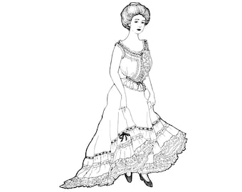 Past Patterns 0109 | 1890s-1908 Edwardian Four-Gored Petticoat Sewing Pattern - PRINTED Pattern - Historical Costume Waist Sizes 24-40&quot;