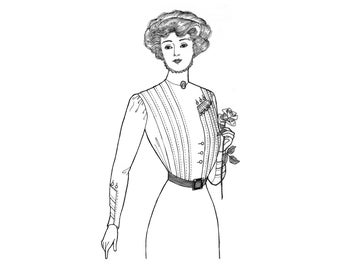 Edwardian Tucked Waist Blouse Sewing Pattern: 1910s Side Closure (Bust 33-40) | Past Patterns 0406