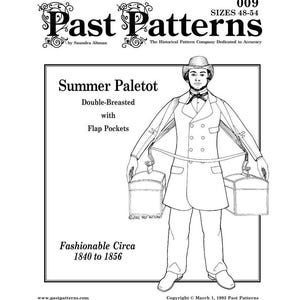 Past Patterns 0009 Downloads - 1840s Men’s Paletot Sewing Pattern Chest Sizes 48-54 – Authentic Mid-19th Century Coat A0 A4 8.5x11 PDF files