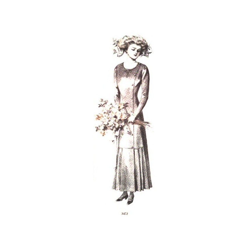 3472 - Patron de couture de robe de princesse du début des années 1910 pour fille de 18 ans, reproduction conjointe du patron Butterick des années 10, époque édouardienne