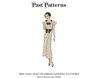 1930s Slip-On Dress Sewing Pattern – Easy Mid-Century Style, Bust 38 (Digital Download) - Past Patterns 2858