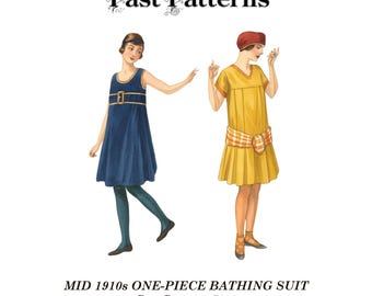 Past Patterns 7696 Download - Edwardian One-piece Bathing Suit Sewing Pattern bust size 40 b40 Butterick reproduction 1910s 1920s 20s