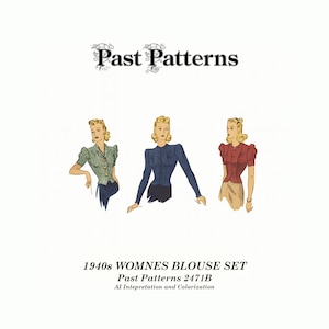 1940s Blouse Sewing Pattern: Du-Barry 'Weskit' Style, Bust 32 (Digital Download) | Past Patterns 2471B