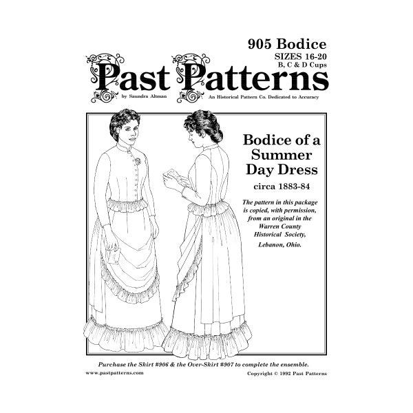 Past Patterns 0905 Sz 16-20 Download - Early 1880s Bodice for Summer Dress sewing pattern original design 80s Gilded Age