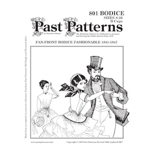Past Patterns 0801 B Download - 1840s Fan-Front Bodice PDF Sewing Pattern – Victorian Dress, Historical Costume, Reenactment, Civil War Era
