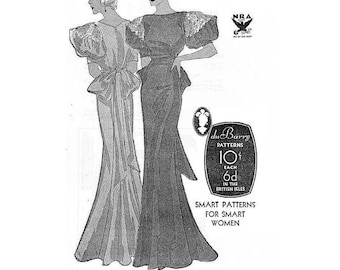 Past Patterns 0807B Download - 1930s Floor Length Evening Gown Pattern Bust Size 32" | du-Barry RETRO reproduction | A0 A4 8.5x11 PDFs