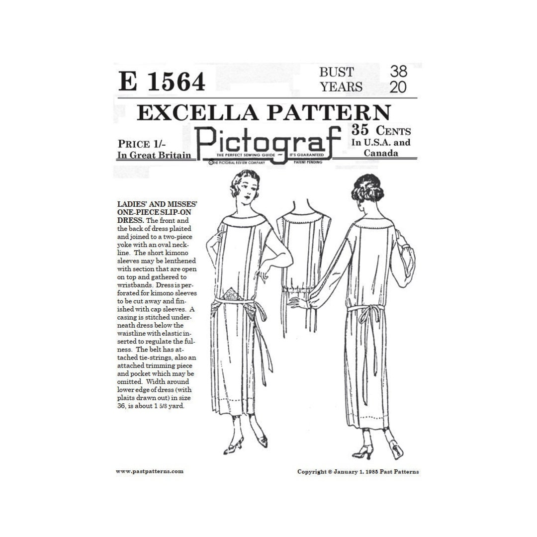 Past Patterns 1564 Download - Mid 1920s One-piece Slip-on Dress Sewing ...