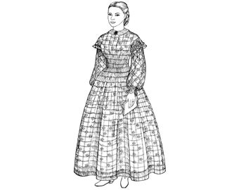 Past Patterns 0812 - Late 1850s Sheer Muslin Dress Sewing Pattern  original design Sizes 08-26 bust 32-48 50s 1860s 60s Bishop Sleeves