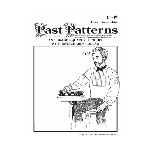 Past Patterns 0010 Download - 1850s Square Cut Gentleman's Shirt Sewing Pattern Past Patterns original chest 34-54 50s 1860s 60s