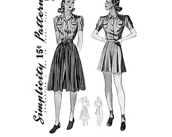1940s Blouse, Shorts & Skirt Pattern Set - Bust 38" (Digital Download) | Past Patterns 3607