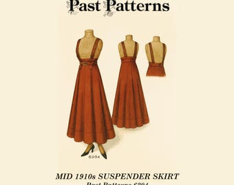 Edwardian Suspender Skirt Pattern: 1910s Five-Gored Design (Waist 36) (Digital Download) | Past Patterns 6204