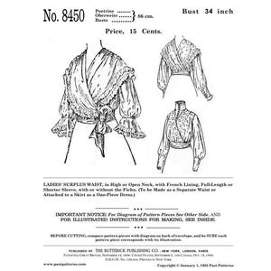 Puede incluir: Un patrón de costura vintage para una cintura de surplus para mujer, con cuello alto o abierto, forro francés y manga larga o corta. El patrón es para una talla de 86 cm de busto, y es de 1985. El patrón es para una cintura separada o se puede unir a una falda como un vestido de una sola pieza. El patrón incluye instrucciones para hacer la prenda.