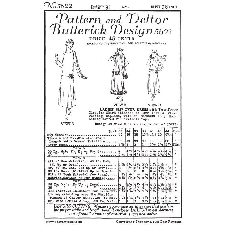 Past Patterns 5622 Downloads Early 1920s Evening Dress Sewing Pattern ...