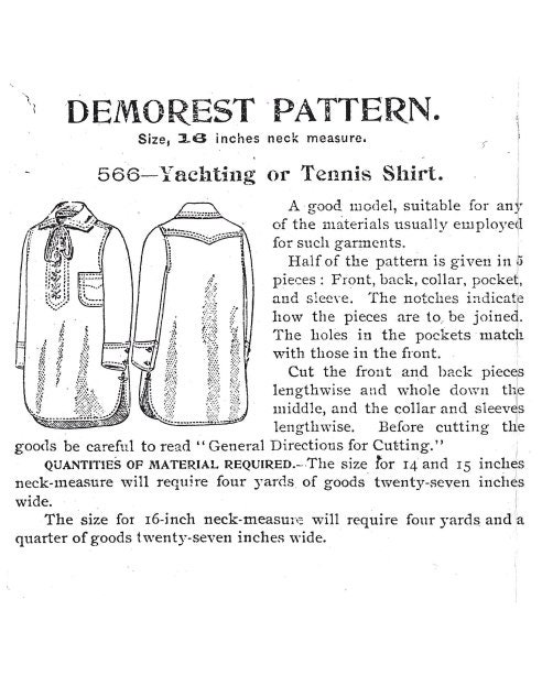 Past Patterns 0566 Mid 1890s Mens Yachting Shirt Sewing Pattern 16 Neck ...