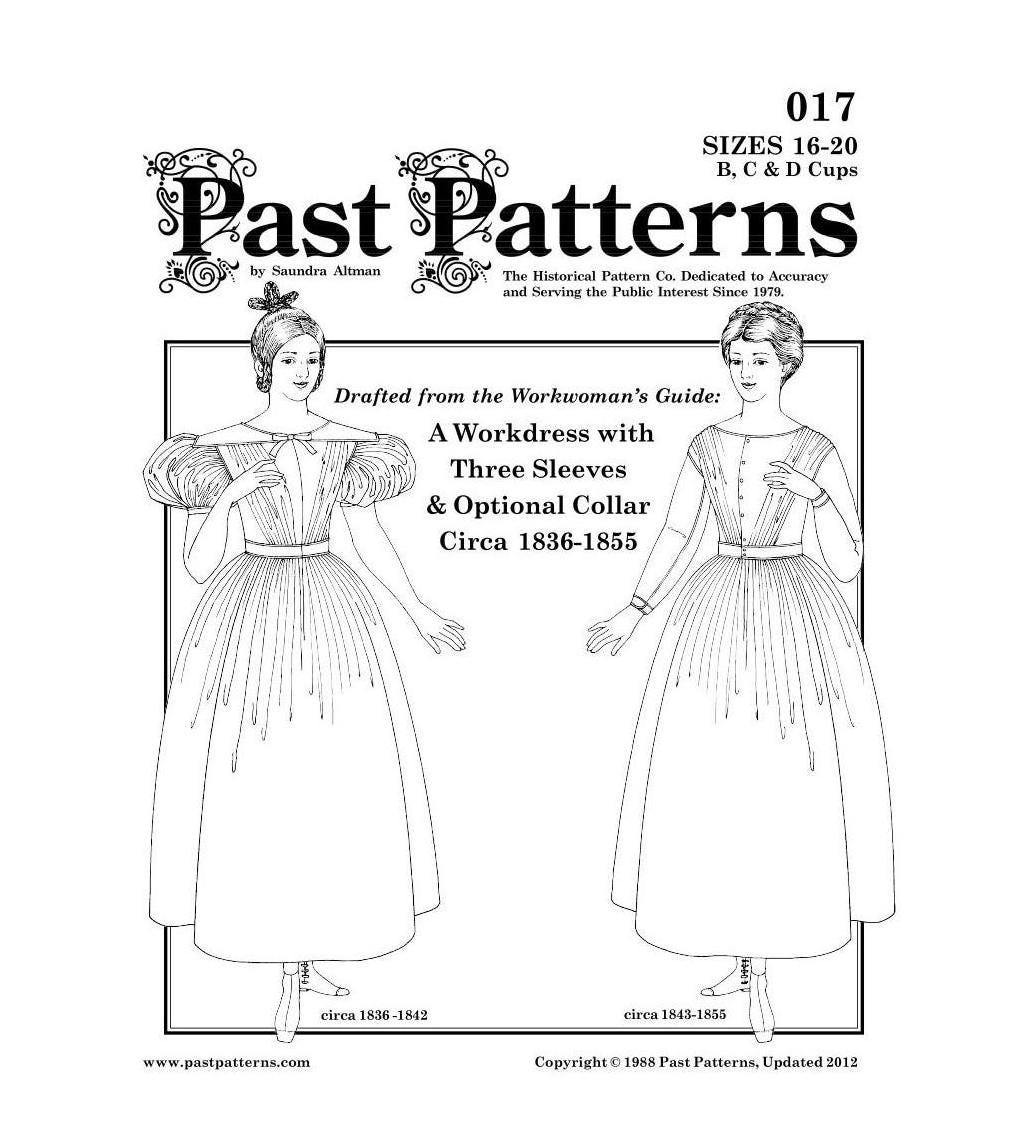 Past Patterns 0017 Downloads - Medium 1830s Workdress for Sizes 16-20, Historical Transitional Era Costume | A0 A4 8.5x11 36-inch PDFs