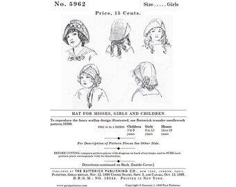 Patrón de costura de gorro para niña de la década de 1910: Diseño Butterick de la época eduardiana (Descarga en PDF) / Patrones anteriores 5962