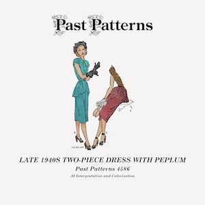 1940s Peplum Dress Sewing Pattern – Bust 32" (Digital Download) - Past Patterns 4586