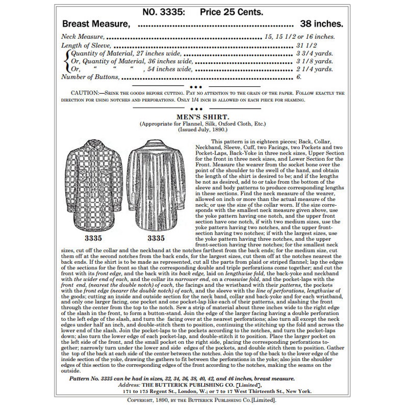 Victorian Sewing Patterns- Dress, Blouse, Hat, Coat, Lingerie   1890  Mens Shirt Pattern  AT vintagedancer.com