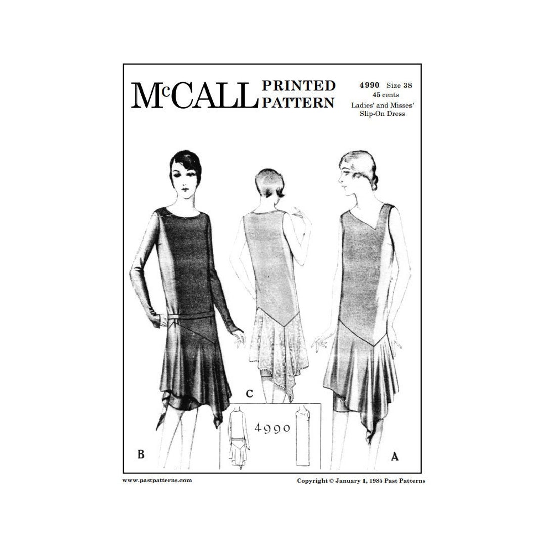 Past Patterns 4990 Download - 1920s Slip-on Dress Sewing Pattern Bust ...