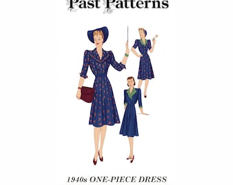 1940s One-Piece Dress Sewing Pattern – Bust 36 (Digital Download) - Past Patterns 0613