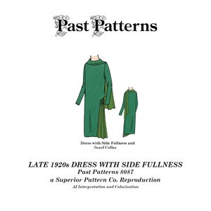 Late 1920s Dress Sewing Pattern – Side Fullness, Scarf Collar (Digital PDF Download) - Past Patterns 8087