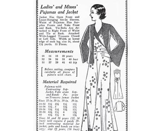 Past Patterns 0114 Download - Early 1930s Beach Pajamas Pattern |with Jacket  Bust 40 Hips 43 | Reproduction | A0 A4 8.5x11 format PDFs