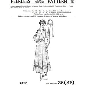 Past Patterns 7425 Download - 1920s Dress with Four Gored Skirt Sewing Pattern bust 36-46 Peerless Pattern Co reproduction Roaring 20s