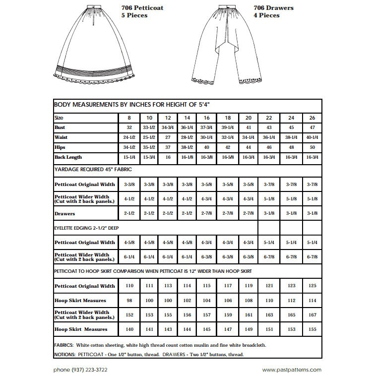Past Patterns 0706 Download - 1850s Ladies Petticoat