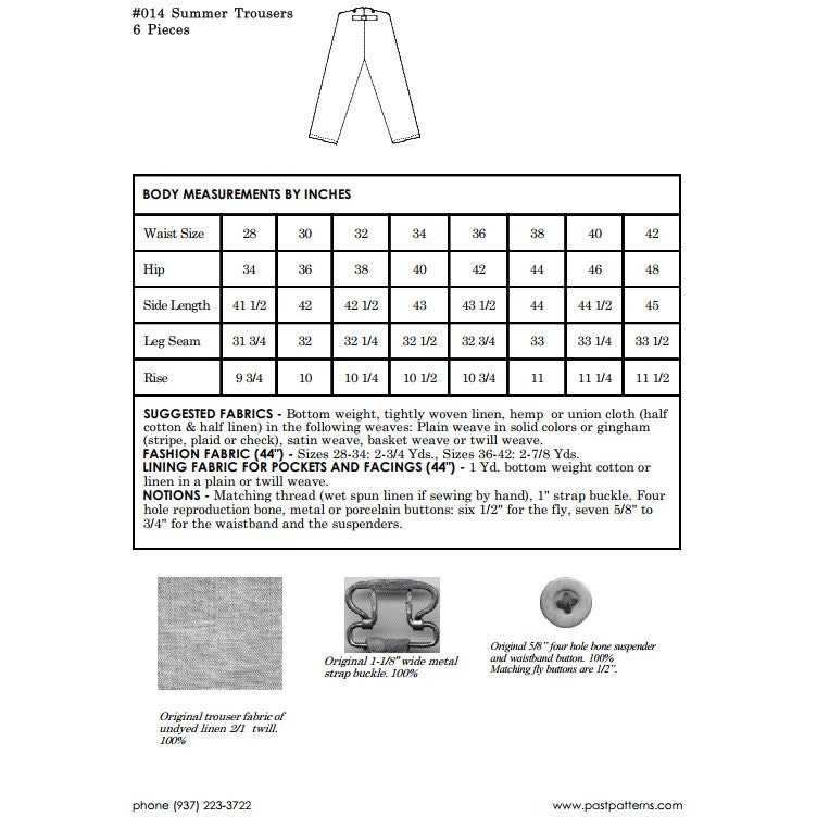 過去のパターン 0015 ダウンロード - 19世紀半ばの男性用夏用ズボンの