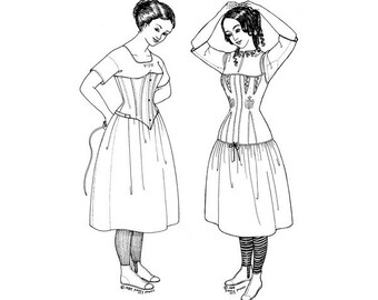 Past Patterns 0002 - Early 1800s Ladies Gored Shift Sewing Pattern original design bust sizes 32-48 Worn 1800s-1860s Underwear Lingerie