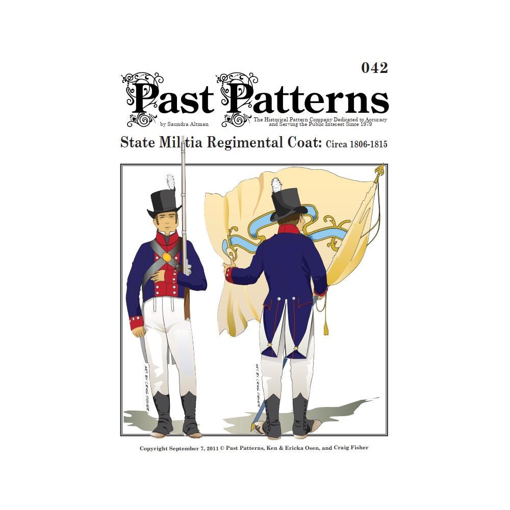 Past Patterns 0042 Download - Chest Size 36-40 Early 1800s State Militia Regimental Coat Sewing Pattern | Historical Military Uniform | PDFs