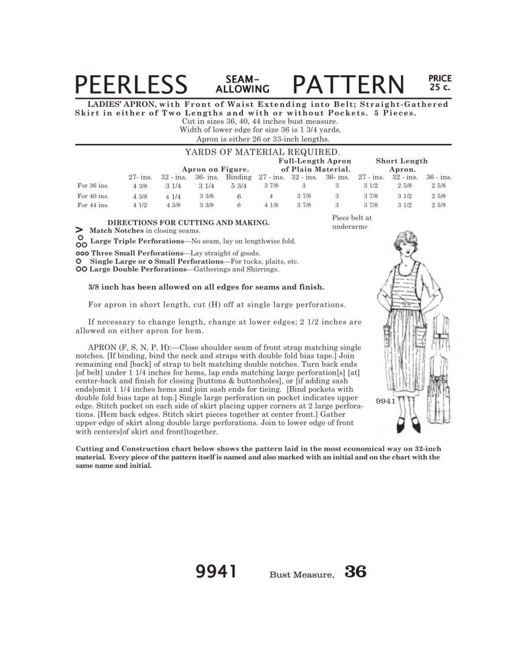Pattern 9941 Past Patterns 9941 Download - Mid 1920s Apron With Front Waist Sewing ...