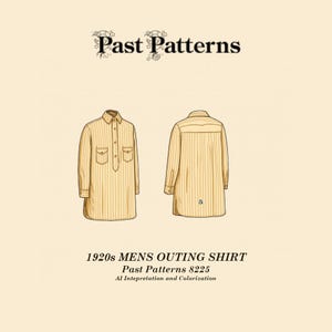 Past Patterns 8225 Download - 1920s Mens Outing Shirt Pattern 15 1/2" neck | A0 A4 8.5"x11" format PDFs | reproduction of independent