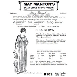 1910s Edwardian Tea Gown Sewing Pattern - Past Patterns 8109 Bust 38 - Etsy