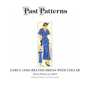 1930s Belted Dress Sewing Pattern – Marian Martin Reproduction (Bust 40) (Digital Download) - Past Patterns 9988