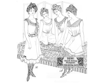 Patrones anteriores 0117 - Patrón de costura de cajones franceses eduardianos busto 33-41 Patrones anteriores originales de la década de 1900 y de los años 00