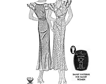 Past Patterns 0940B Download - Mid 1930s Slip-On Summer Dress Sewing Pattern bust 38 b38 du-Barry reproduction Depression era Prohibition