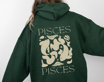 Zodiac Hoodie, Forest Green Oversized Hooded Astrology Sweatshirt, Comfy Clothing, Winter Loungewear, Horoscope Gift, Celestial Witch Shirts