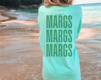 MARGS, Oversized Comfort Colors Beach Vacation Cover-up Shirt for Margarita Lovers, Boating T-Shirt for Women, Drinking Tee, Beachy Shirts