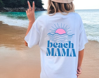 Beach Mama Shirt, Oversized Comfort Colors T-shirt for Moms, Swimsuit Cover-up Summer Vacation Tee, Sunset Tshirt, Aesthetic Ocean T shirts