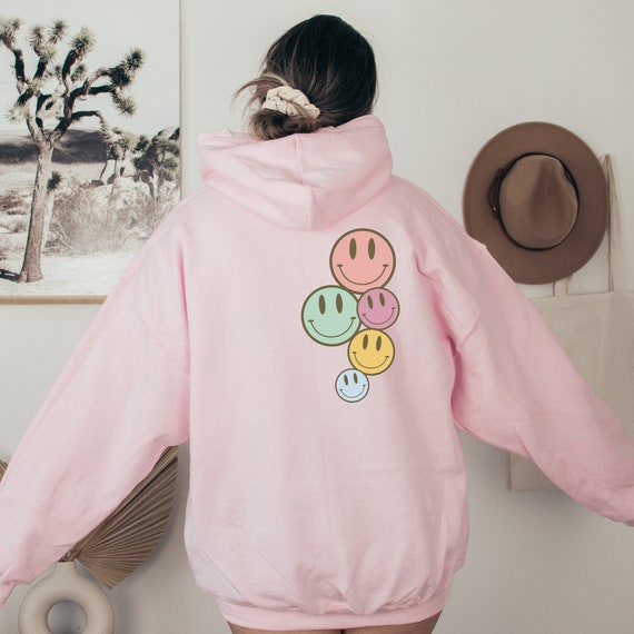 Pink hoodie with smiley face sale