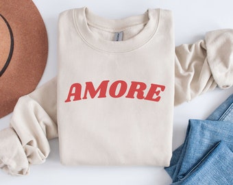 Amore Pullover, Liebe Sweatshirt, Ästhetisches Sweatshirt mit Rundhalsausschnitt, Trendy Crewnecks, Valentinstag Hemden, Liebe Hemden, Französische Pullover