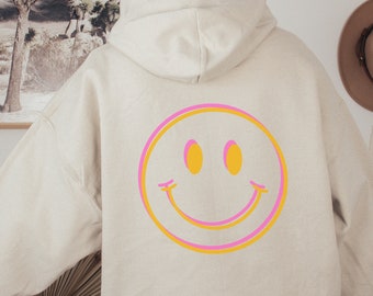 Cheery Vibes Hoodie Happy Face Aesthetic Hoodie Smiley Face Hooded Sweatshirt Oversized Hoodie With Retro Smile Face Printed on the Back Etsy